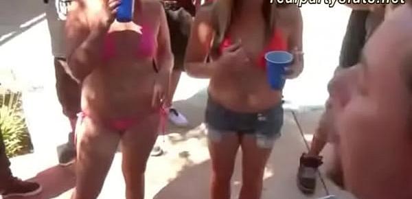  Group of beautiful sluts enjoying a hardcore orgy in a pool party
